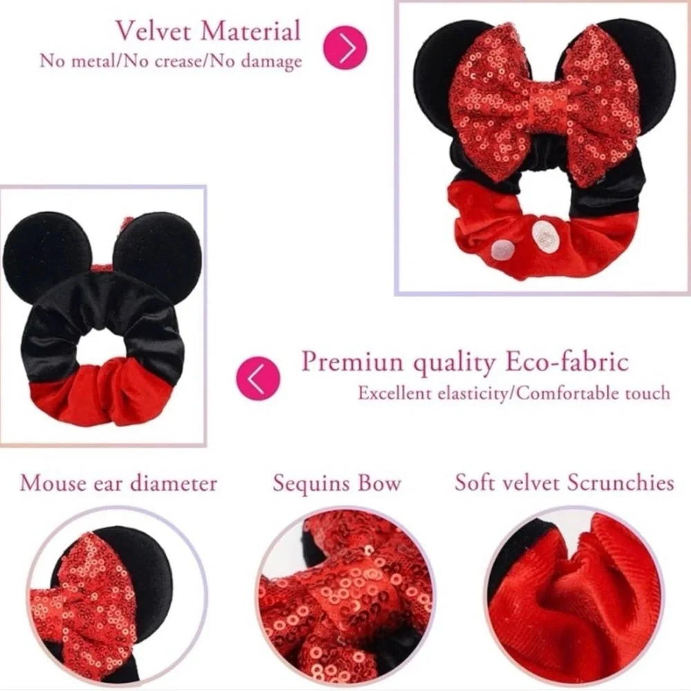 DISNEY Princess' Mickey Ears Hair Scrunchies Set of 6 - SEQUIN and VELVET